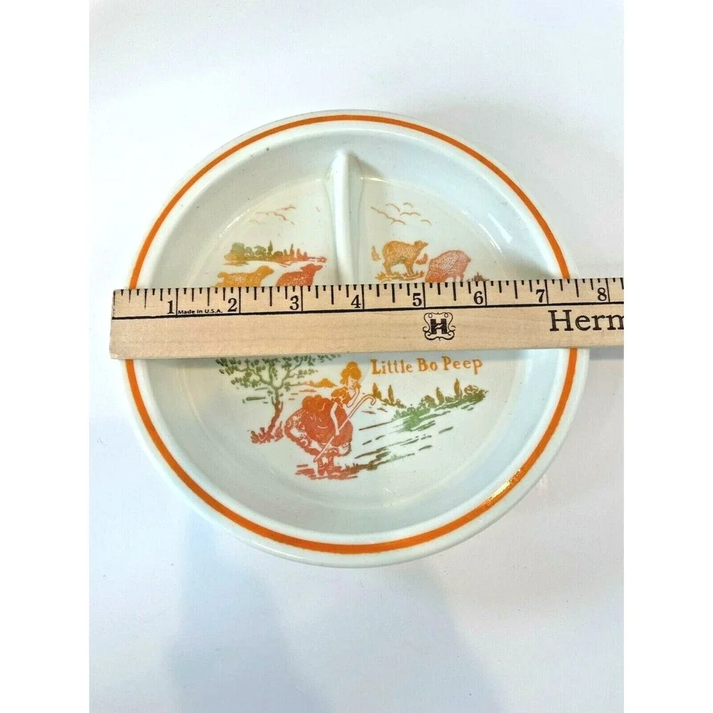Vintage Fire King Little Bo Peep Ceramic Divided Nursery Rhyme 3 Section Dish 8